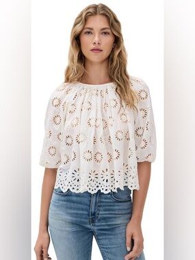 Madewell White Eyelet Puff-Sleeve Blouse